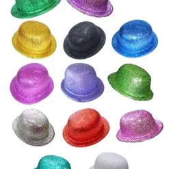 BOWLER GLITTER HATS IN 12 ASSORTED COLOURS