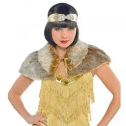 1920'S FLAPPER CHAMPAGNE FURRY FAUX FUR CAPELET