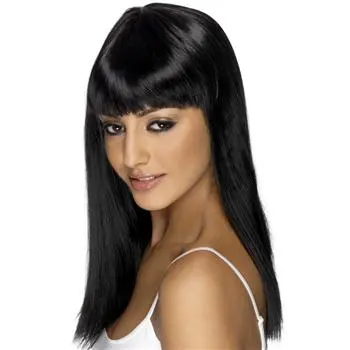 LONG BLACK WIG WITH FRINGE 3 LONG BLACK WIG WITH FRINGE