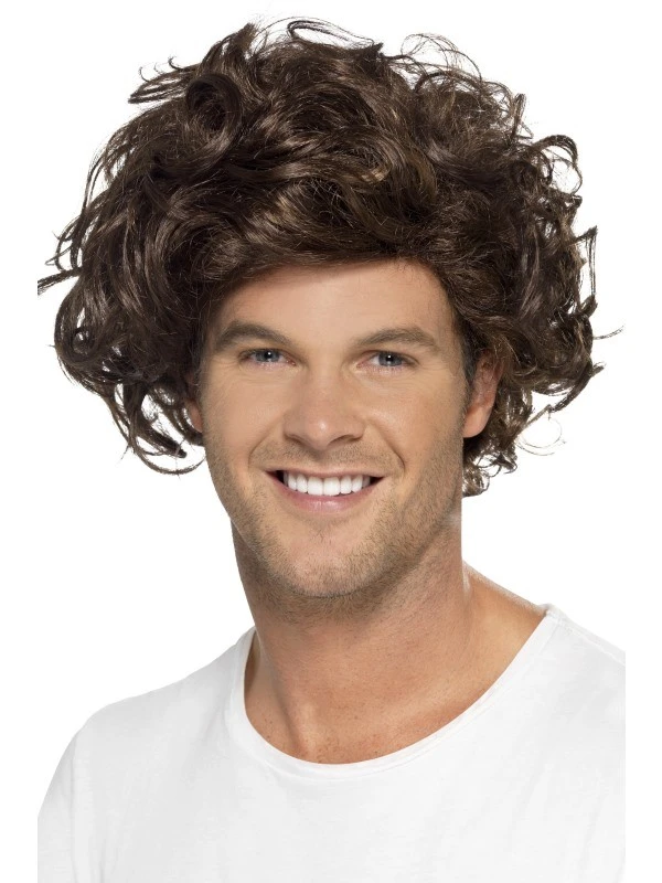 BOY BAND HEART THROB CURLY BROWN WIG 3 BOY BAND HEART THROB CURLY BROWN WIG