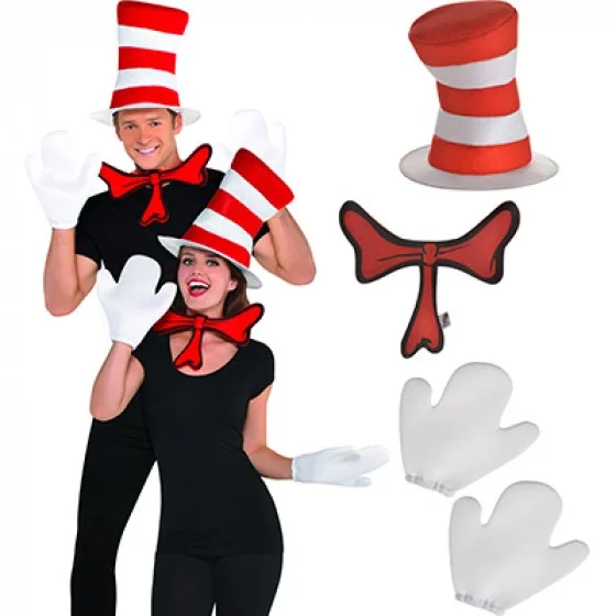 CAT IN THE HAT TOP HAT WITH RED BOW TIE & GLOVES SET 3 CAT IN THE HAT TOP HAT WITH RED BOW TIE & GLOVES SET