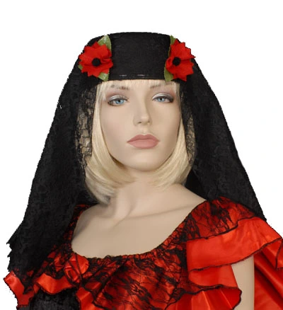 SPANISH SENORITA BLACK LACE PILL BOX HAT & VEIL 3 SPANISH SENORITA BLACK LACE PILL BOX HAT & VEIL