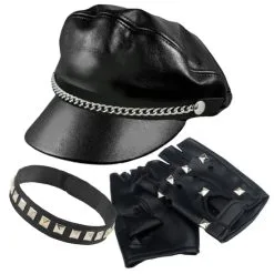 BIKER'S ACCESSORY KIT - BLACK CAP, GLOVES & CHOKER