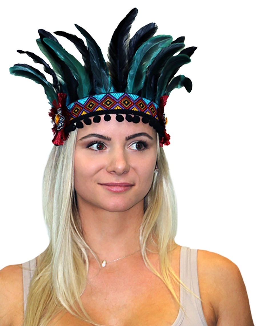 FEATHERED FESTIVAL HEADPIECE - AZTEC DESIGN 3 FEATHERED FESTIVAL HEADPIECE - AZTEC DESIGN