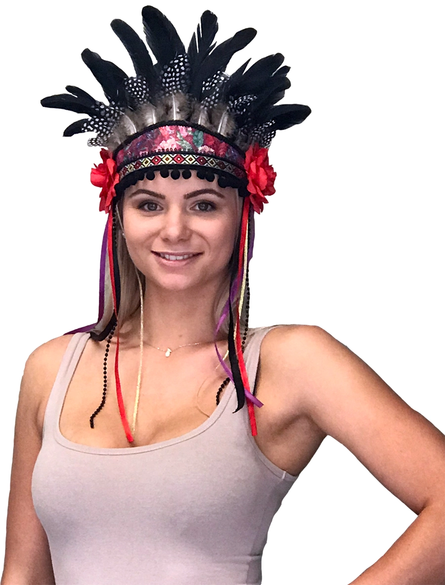 FEATHERED FESTIVAL HEADPIECE - ROSE QUEEN DESIGN 3 FEATHERED FESTIVAL HEADPIECE - ROSE QUEEN DESIGN