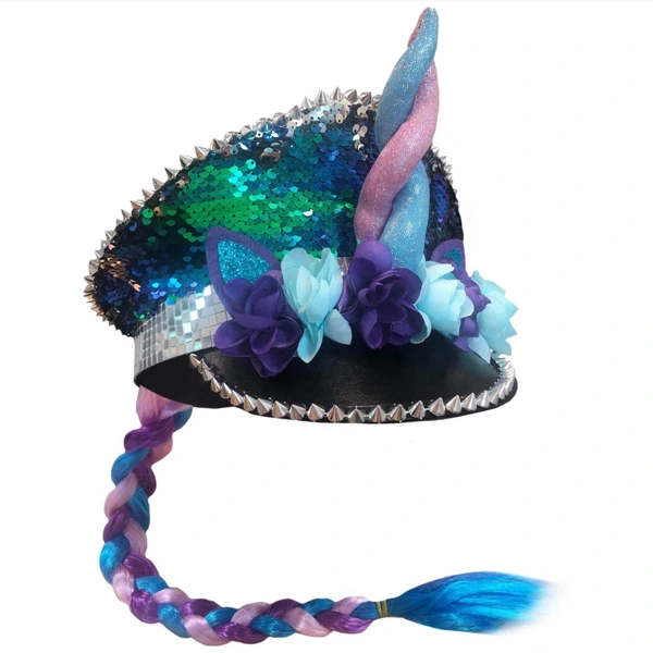 FESTIVAL HAT - SEQUINNED UNICORN WITH PLAIT 3 FESTIVAL HAT - SEQUINNED UNICORN WITH PLAIT