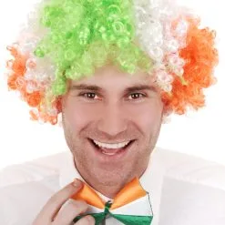 CURLY CLOWN WIG - GREEN, ORANGE & WHITE
