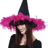 ADULT WITCH HAT WITH HOT PINK FEATHERS