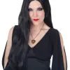 LONG BLACK MORTICIA WIG -Wigs for Fancy Dress Sales Shop NW6699