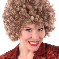 AFRO WIG - FOXY LADY BEYONCE BROWN STREAKED TIGHT CURLS