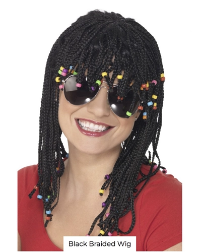BRAIDED BLACK WIG WITH BEADS 3 BRAIDED BLACK WIG WITH BEADS