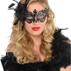 MASK - BLACK FILIGREE WITH SILVER GEMS