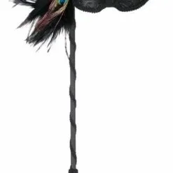 MASK - OSTRICH FEATHER BLACK LACE ON A STICK