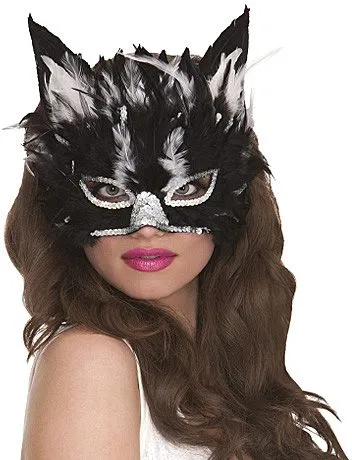 MASK - BLACK CAT FEATHER WITH SILVER SEQUINS 3 MASK - BLACK CAT FEATHER WITH SILVER SEQUINS
