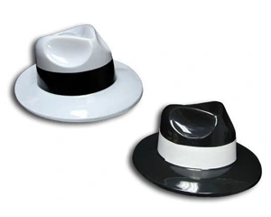 GANGSTER HAT - BLACK OR WHITE PLASTIC 3 GANGSTER HAT - BLACK OR WHITE PLASTIC