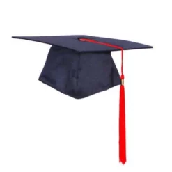GRADUATION/MORTAR BOARD CAP - BLACK POLY COTTON WITH RED TASSEL
