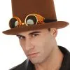 STEAM PUNK TOP HAT WITH GOGGLES - BROWN 2 STEAM PUNK TOP HAT WITH GOGGLES - BROWN -Wigs for Fancy Dress Sales Shop brown steam punk hat with goggles