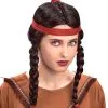 INDIAN GIRL/BOY LONG PLAIT & FEATHER UNISEX WIG 2 INDIAN GIRL/BOY LONG PLAIT & FEATHER UNISEX WIG -Wigs for Fancy Dress Sales Shop india girl wig with red feather