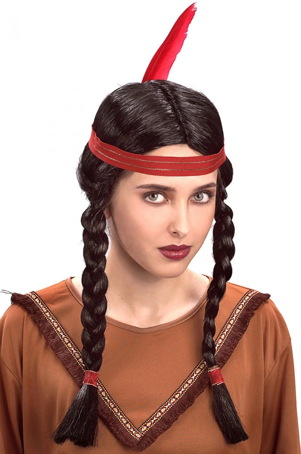 INDIAN GIRL/BOY LONG PLAIT & FEATHER UNISEX WIG 3 INDIAN GIRL/BOY LONG PLAIT & FEATHER UNISEX WIG