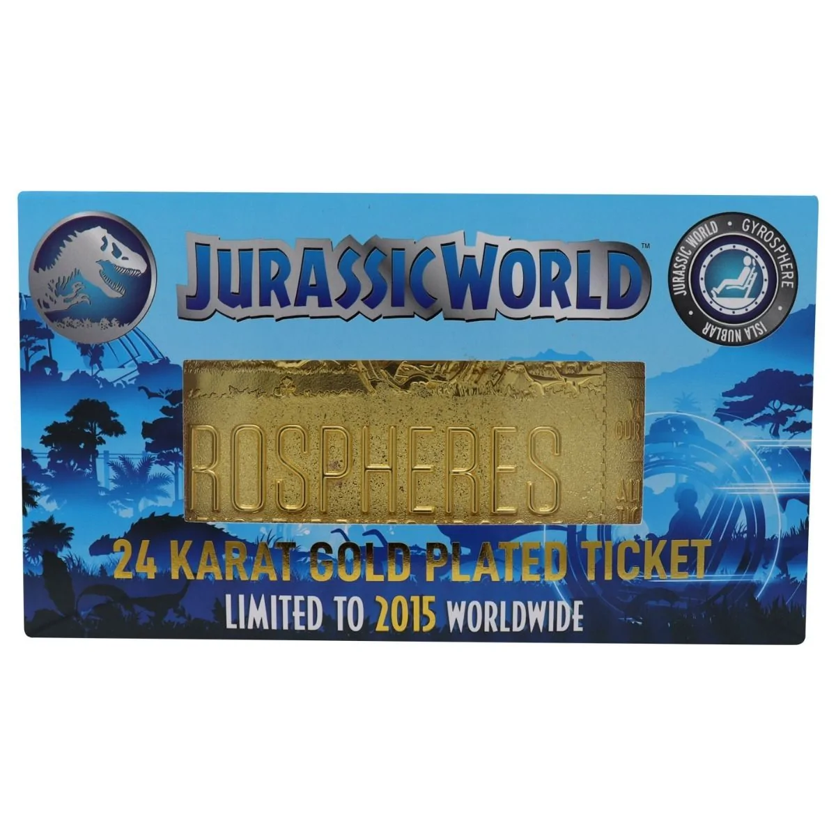 JURASSIC PARK Gyrosphere Limited Edition 24K Gold Plated Ticket 3 JURASSIC PARK Gyrosphere Limited Edition 24K Gold Plated Ticket
