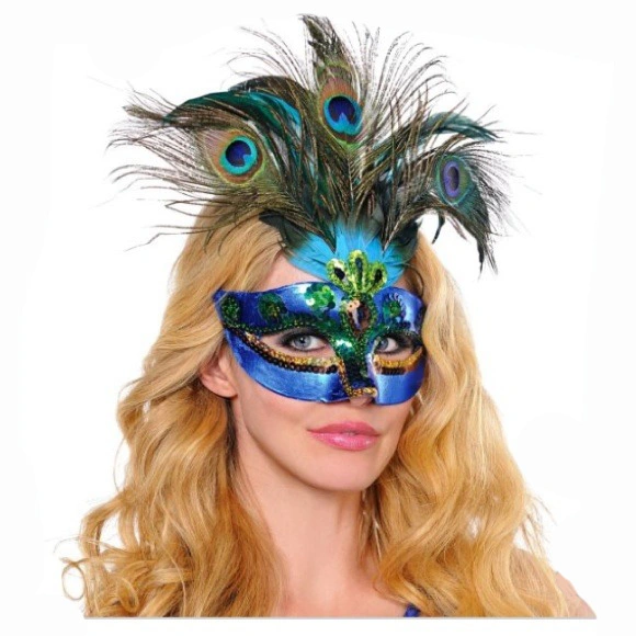 MASK - VENETIAN BLUE PEACOCK FEATHER 3 MASK - VENETIAN BLUE PEACOCK FEATHER
