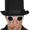 STEAM PUNK TOP HAT WITH GOGGLES - BLACK