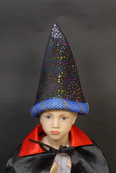 WIZARD HAT - BLACK WITH MULTI COLOURED STARS 3 WIZARD HAT - BLACK WITH MULTI COLOURED STARS