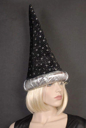 WIZARD HAT - BLACK WITH SILVER STARS & MOONS 3 WIZARD HAT - BLACK WITH SILVER STARS & MOONS